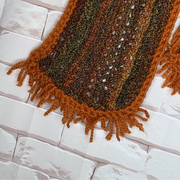 Winter Scarf Multicolor Open Knit Crochet Fringe 51”Long Fringe - Picture 5 of 7
